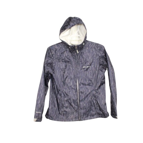 Eddie Bauer Blue Printed Nylon All Weather Waterproof Hooded Jacket L - Picture 1 of 11